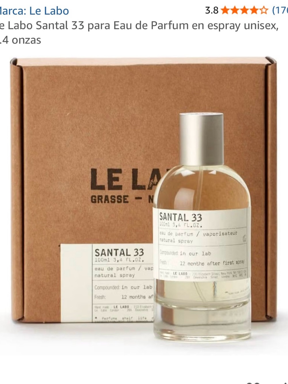 Le Labo Santal 33 Bottle with Brown Kraft Box